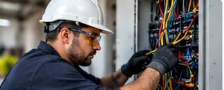 Electrician working on a breaker panel