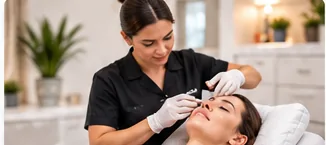 Esthetician performing a facial treatment
